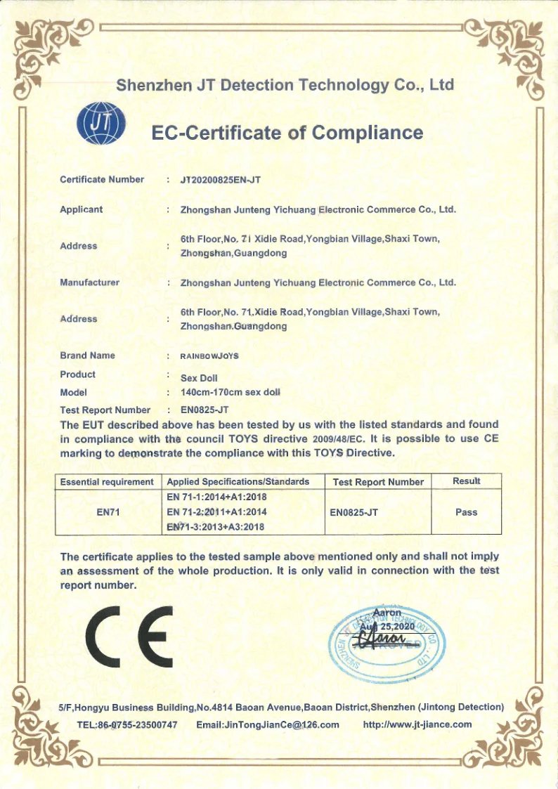 RainbowJoys CE certificate 2020