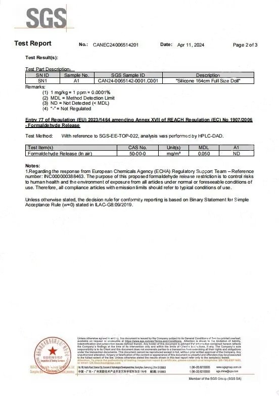 RainbowJoys SGS quality certificate 2024